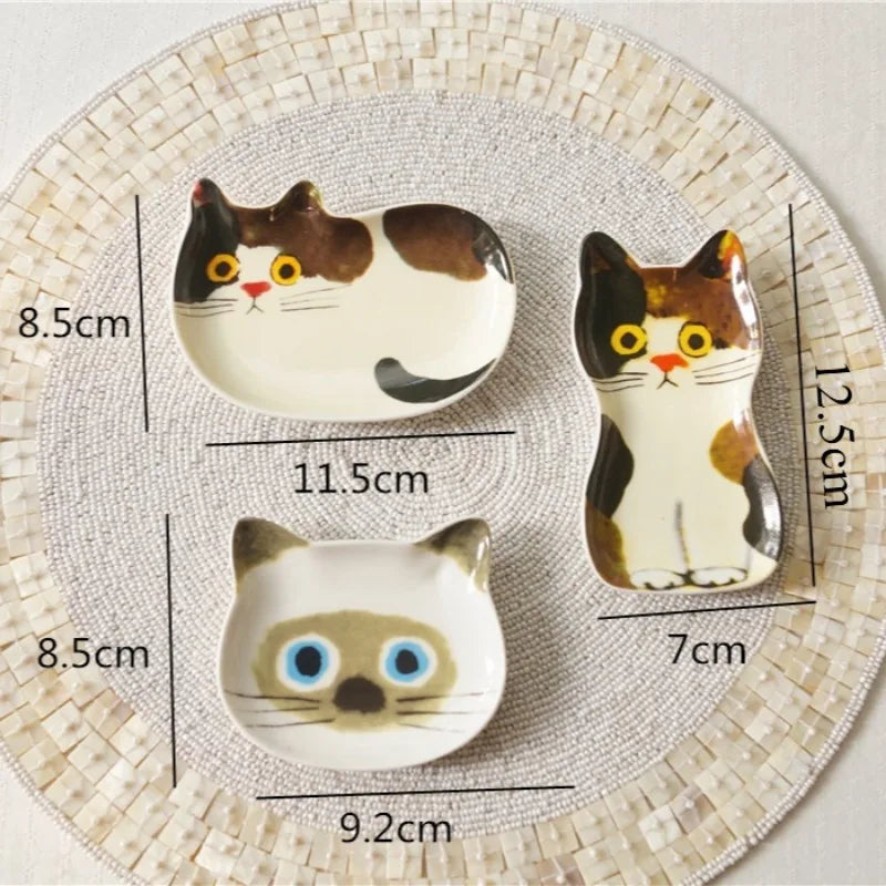 Cute Cat Face Ceramic Sauce Dish Small Tableware for Kitchen Home