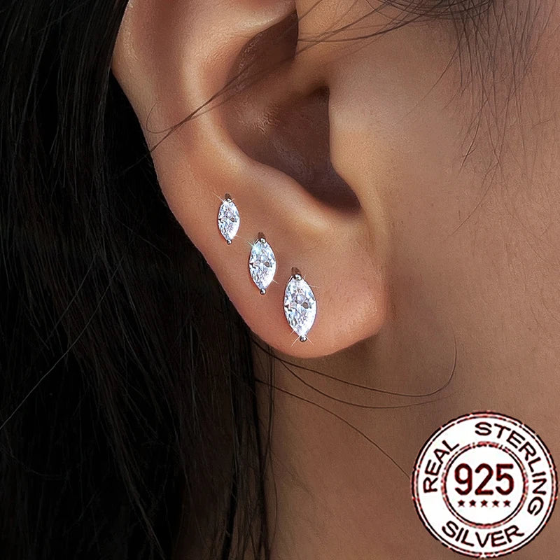Sterling Silver 925 Cubic Zircon Marquise Stud Earrings for Women - Multiple Colors