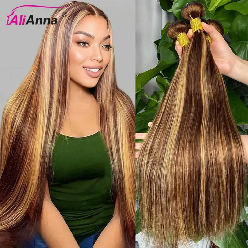 Highlight Human Hair Bundles & Weaves - 12-26 Inch Blonde Ombre, No Shedding, High Quality