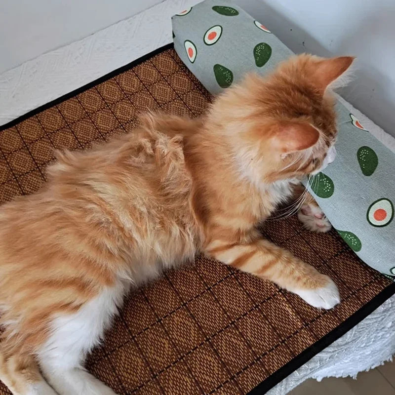 Pet Cooling Mat Self Cooling Pad for Cats and Dogs Indoor Summer Bed Rattan Weave