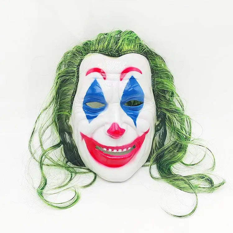 Halloween Joker Mask with Green Hair Scary Costume Prop