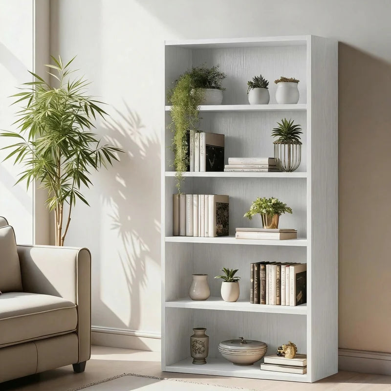 5-Tier Wooden Bookshelf Bookcase Stand - Adjustable Storage & Open Shelves