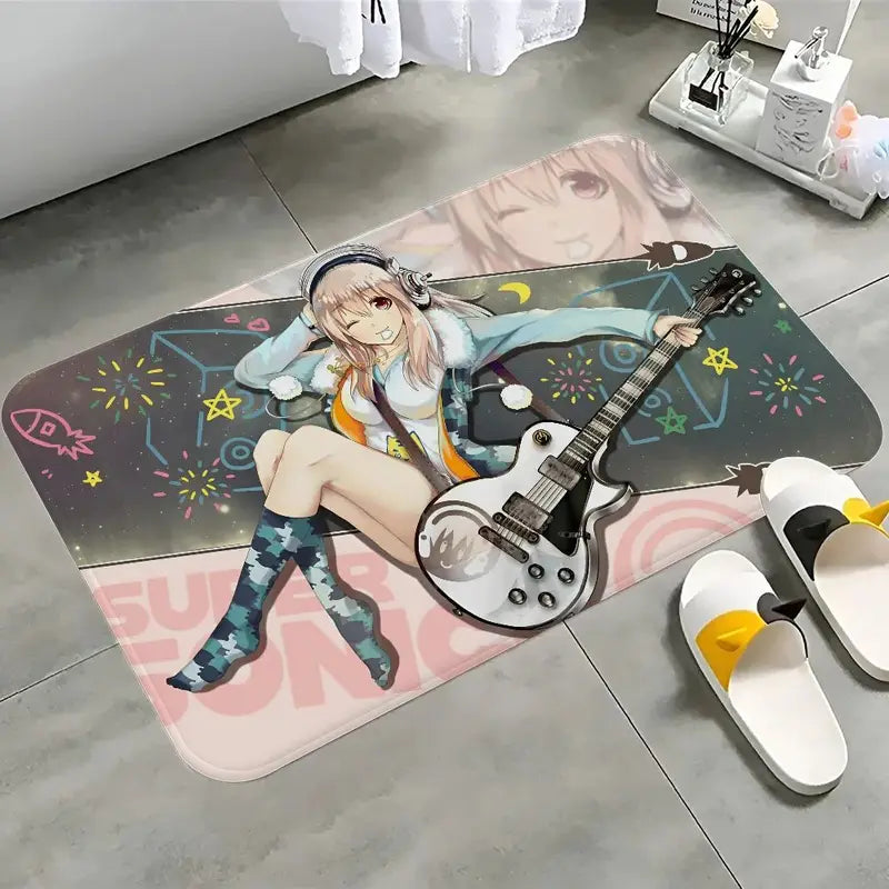 Cute Cartoon Print Washable Non-Slip Rug - Soft Floor Mat for Home & Kids Room
