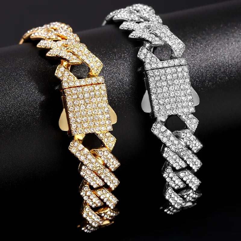 Golden Cuban Chain Anklet for Women Girls Beach Jewelry Hip Hop Rhinestone Paved