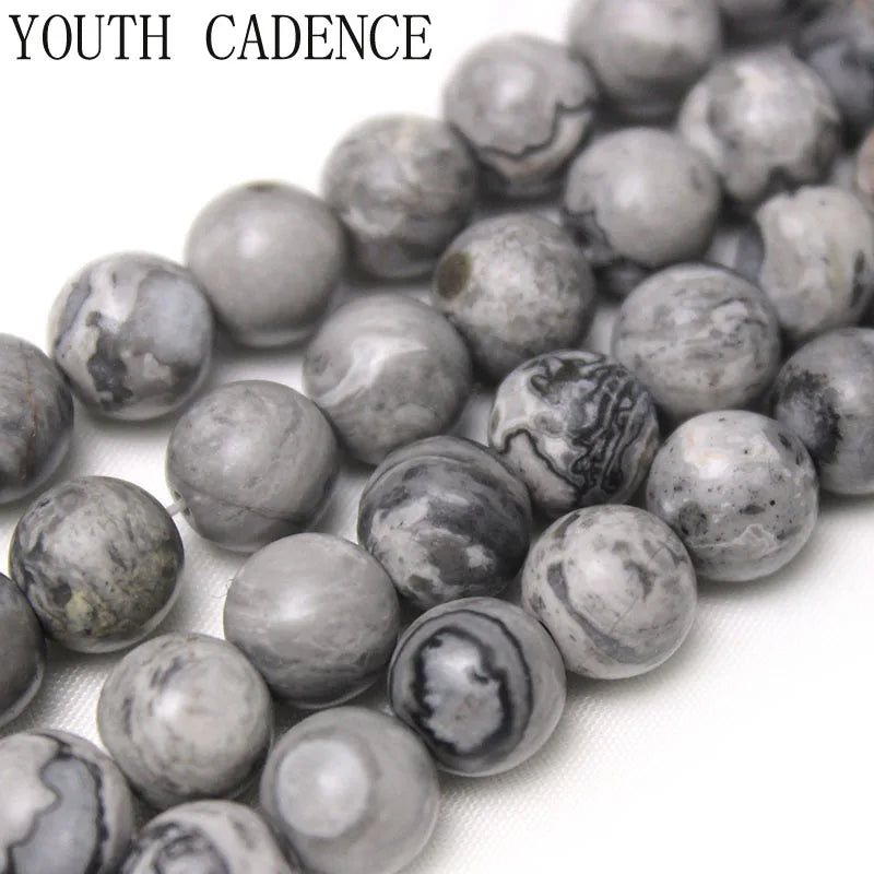 Natural Stone Matte Map Jasper Beads - Loose Round Spacer Beads for Jewelry Making