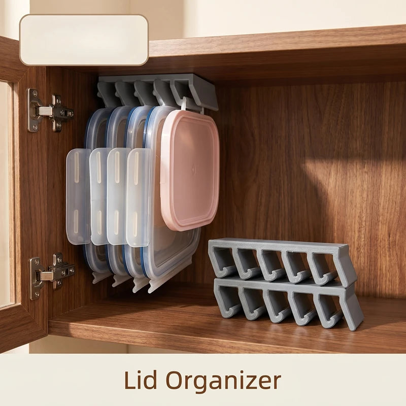 Space Saving Under Cabinet Lid Storage Rack Wall Mount Multi-Slot Kitchen Organizer