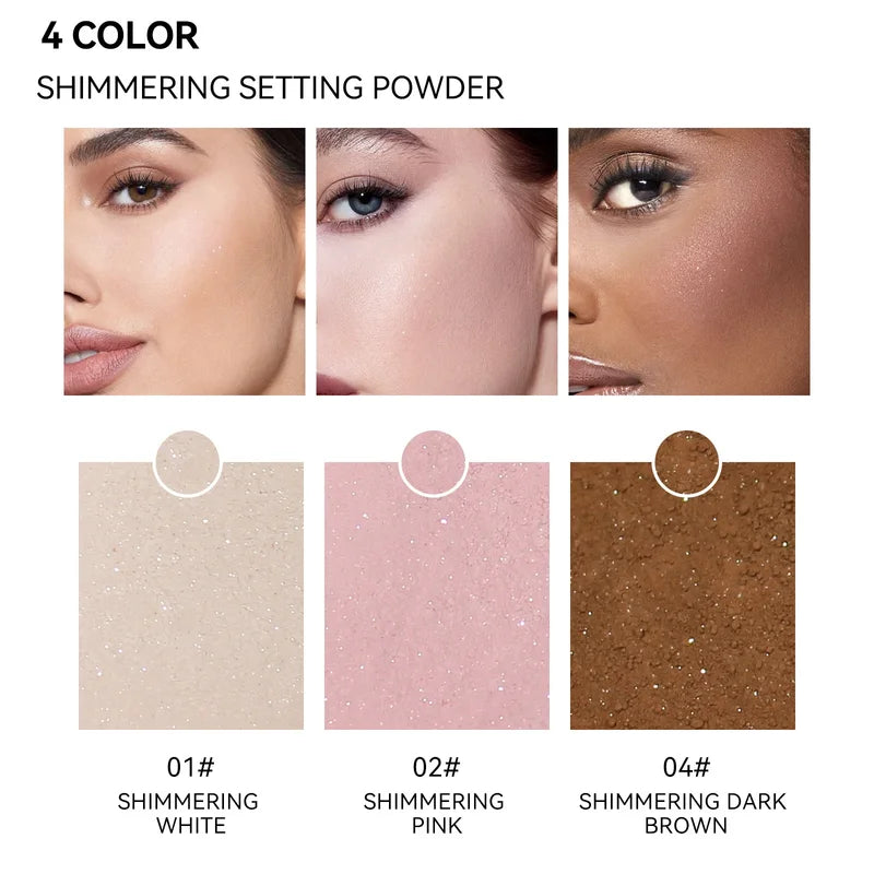 Long Lasting Oil Control Glitter Setting Powder with 4 Colors - Natural Matte Finish