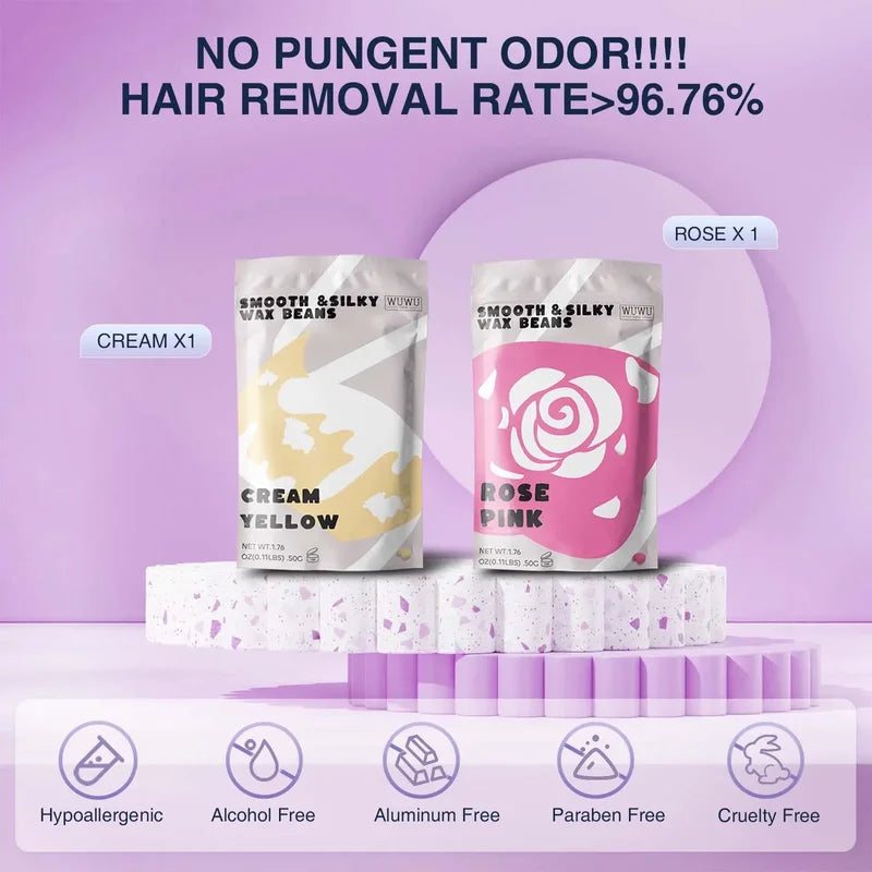Hair Removal Waxing Kit with Warmer & Beads for Face & Body - UK Plug