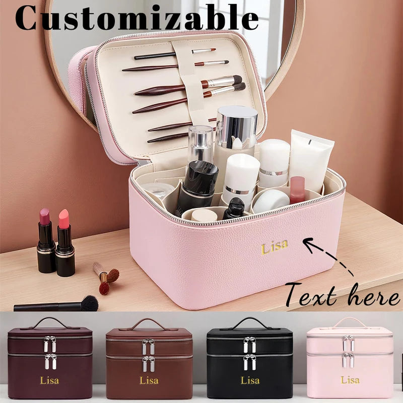 Customized Double-Layer Portable Makeup Bag with Multi-Partition Storage