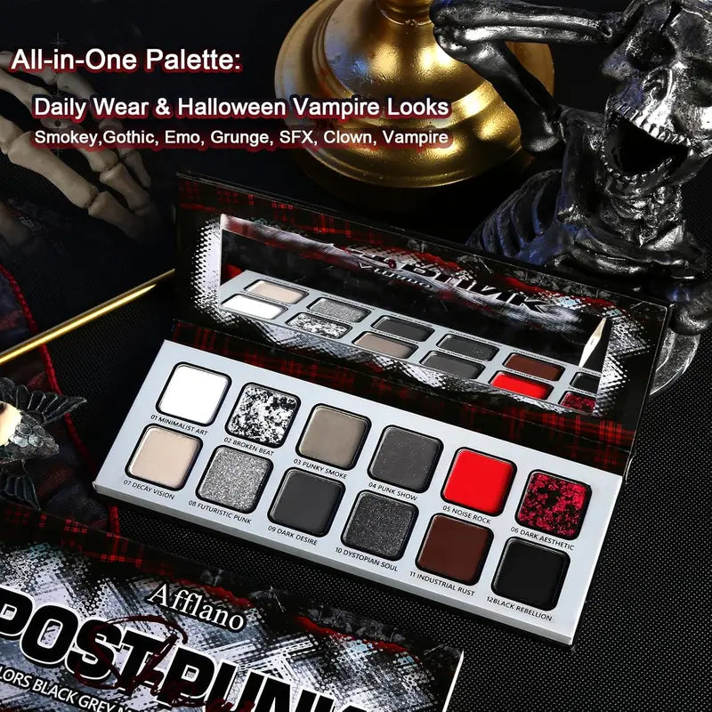 12-Color Matte and Shimmer Eyeshadow Palette for Smoky & Artistic Looks