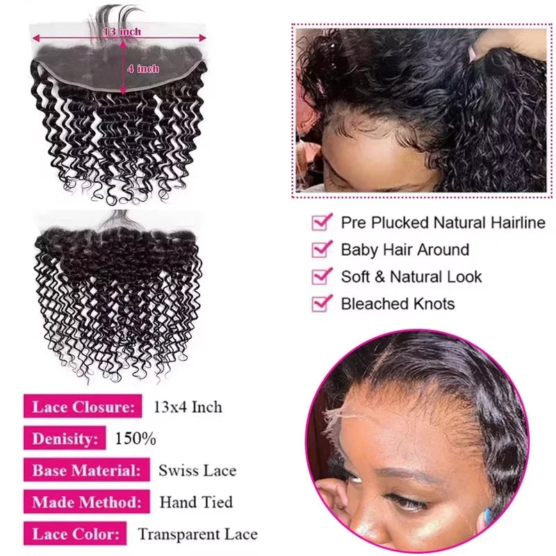 Deep Wave Human Hair Bundles with Closure - Burmese 3/4 Bundles & HD Lace Frontal