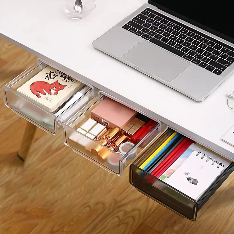 Under-Desk Pull-Out Drawer Storage Box - No-Drill Invisible Organizer
