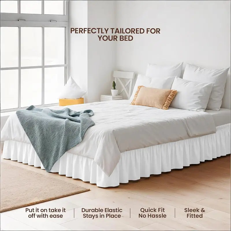 Elastic Bed Skirt Wrap Around Wrinkle Free Microfiber Dust Ruffle - Adjustable Fit