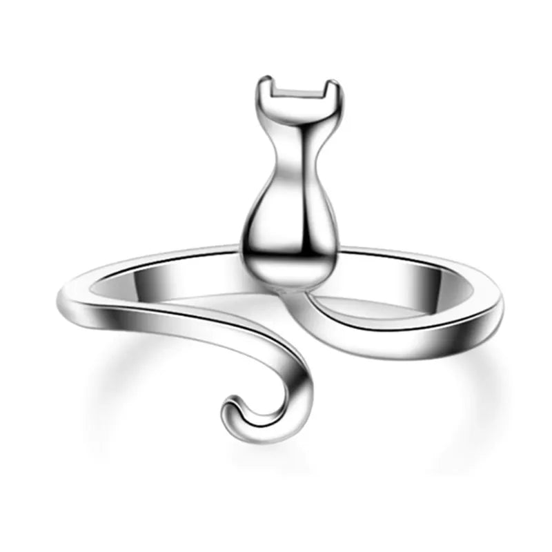 Sterling Silver Cat Ring for Women Engagement Jewelry Adjustable Gift