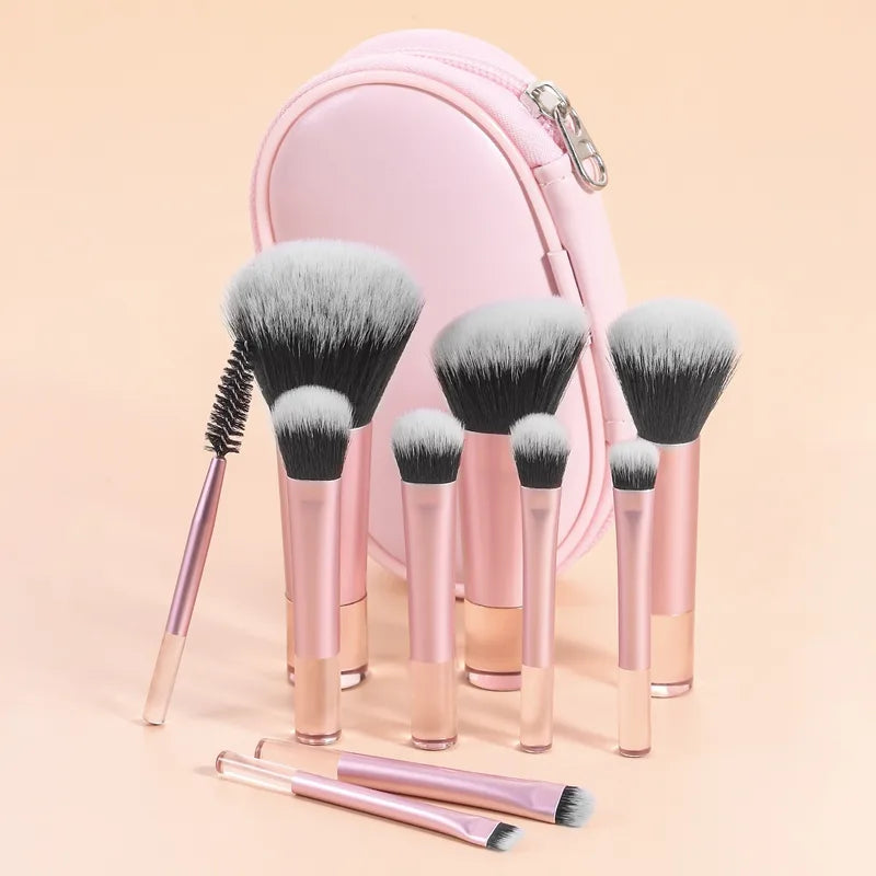 10Pcs Mini Portable Makeup Brush Set with Crystal Handles for Face & Eyes