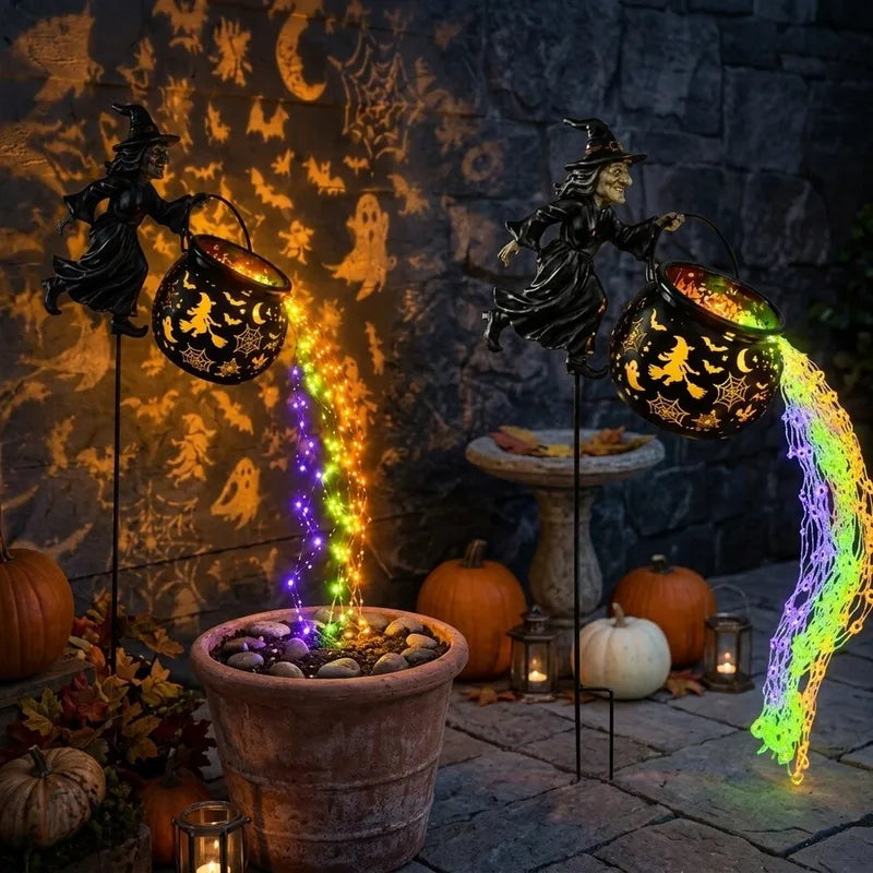 Halloween Outdoor Witch Cauldron Light with Projection Stake - Garden & Lawn Decor