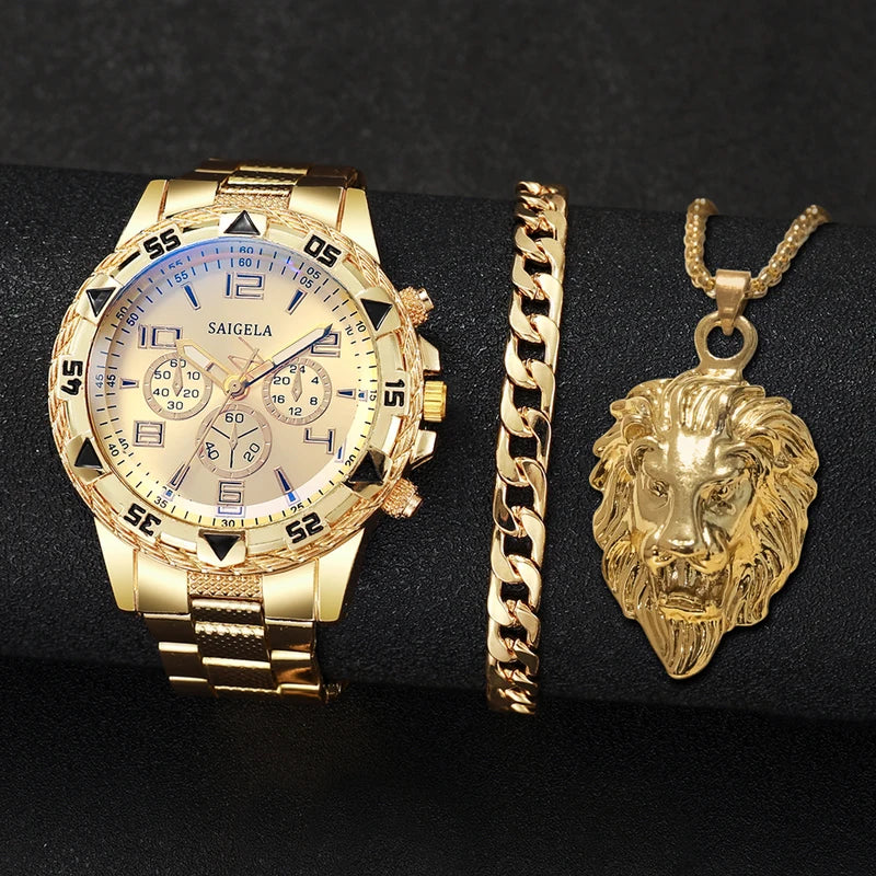 Men's Fashion Quartz Watch Set with Bracelet and Necklace - Mystery Blind Box, 3 Pieces
