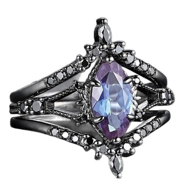 Vintage Black Geometric Zircon Women's Ring Set - Engagement Party Jewelry