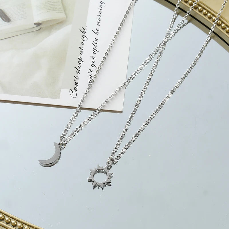 Sun Moon Necklace Set for Best Friends - Stainless Steel Friendship Jewelry