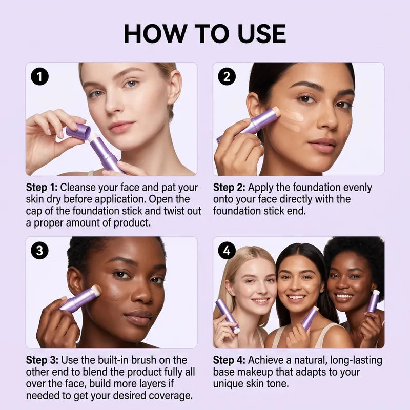 Lightweight Foundation Stick with Natural Matte Finish - Buildable, Portable, 3 Shades