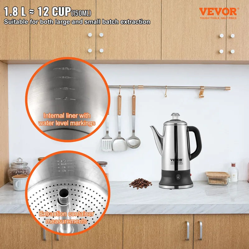 Electric Percolator Coffee Maker 12 Cups Stainless Steel with Keep Warm Function