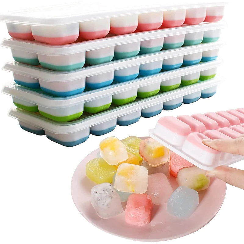 Silicone Ice Cube Tray with Cover - 14-Grid Square Mold for Cold Drinks & DIY Ice Making