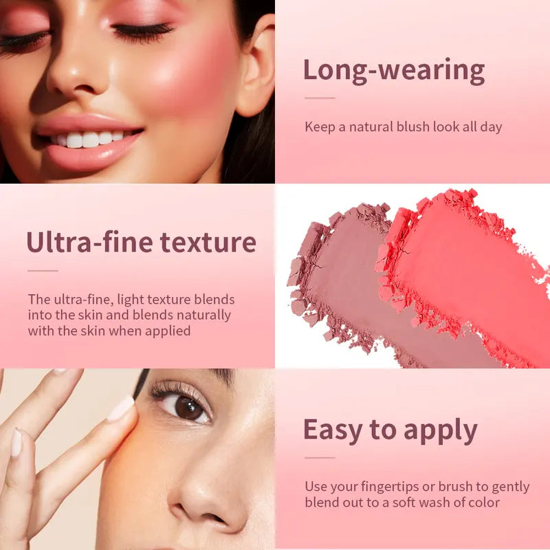 Matte Face Blusher Palette with 6 Colors - Natural Cheek Tint & Contouring Powder