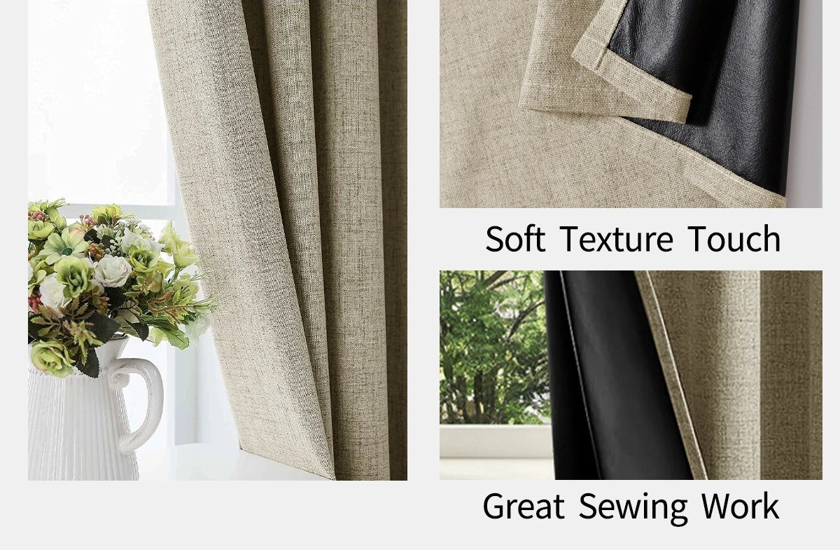 Blackout Cotton Linen Curtains for Living Room Bedroom Insulated Window Drapes