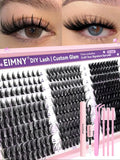 300Pcs Lash Clusters Kit with 3 Styles, Wispy Fairy Lashes, C Curl, 10-18mm, Bond & Seal - Black & Sky Blue