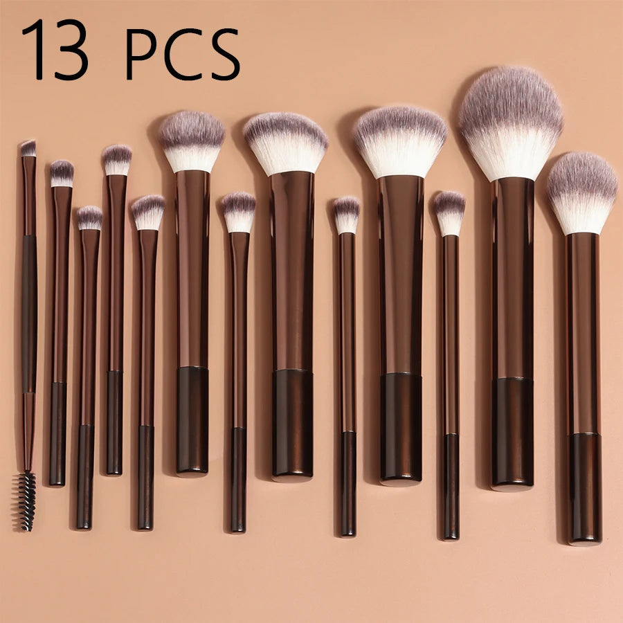 13-Piece Makeup Brush Set with Dense Bristles & Aluminum Handles - Suitable for All Skin Types