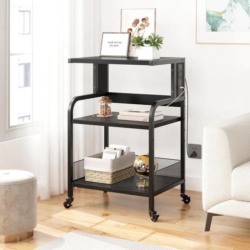3-Tier Mobile CPU Stand Printer Shelf with Adjustable Shelves & Rolling Wheels