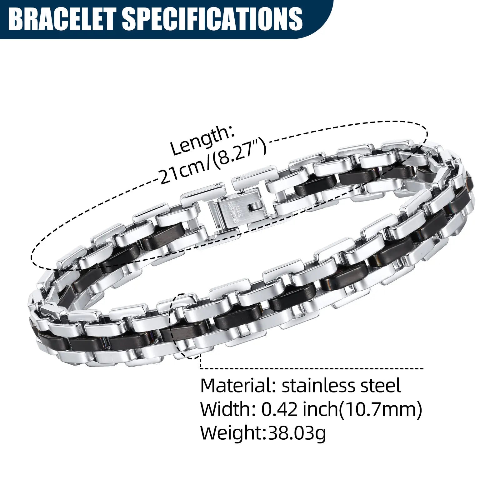 Men's Stainless Steel Chain Link Bracelet - Adjustable Wristband for Gift