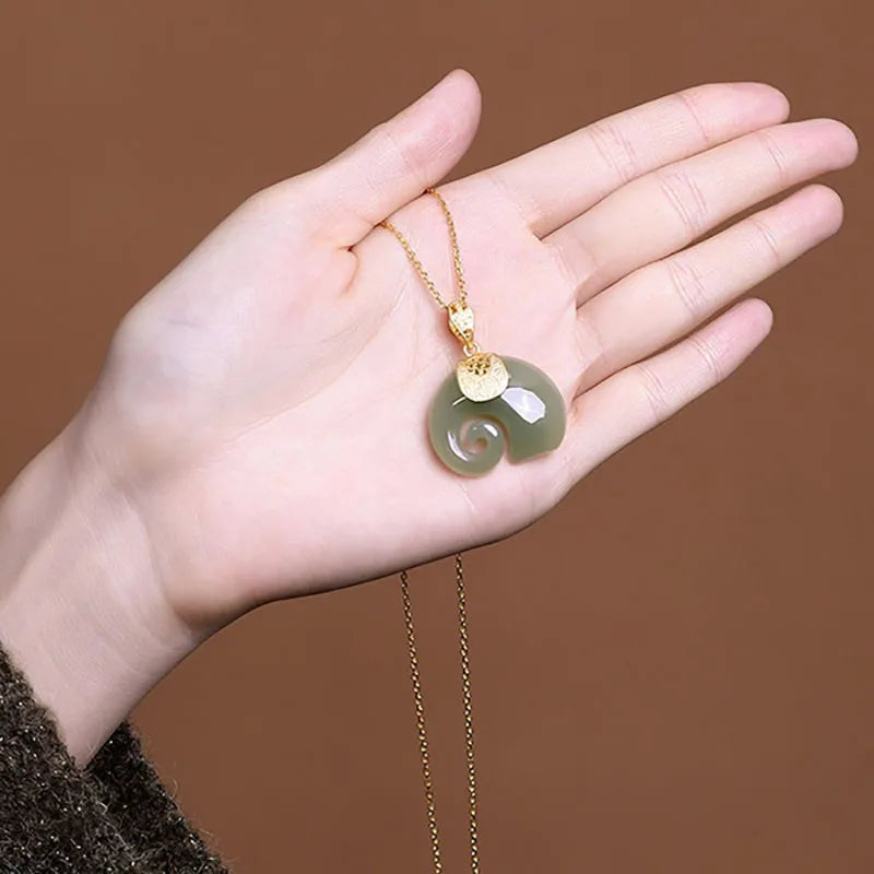 Natural Stone Elephant Pendant Necklace for Women - Gold Plated Chain Jewelry