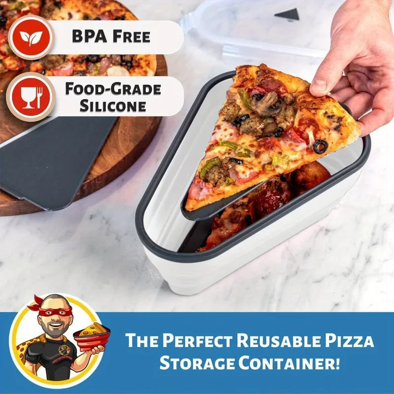 Silicone Pizza Storage Container with 5 Microwavable Dividers - Collapsible & Reusable