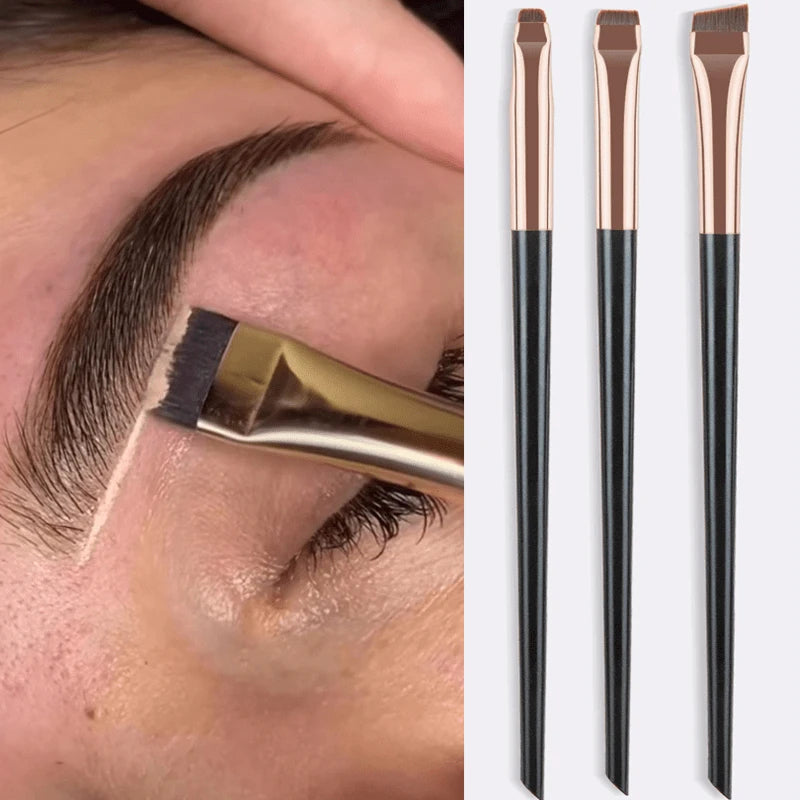 3pcs Eyeliner and Eyebrow Makeup Brush Set - Portable Flat Fine Contour Tools