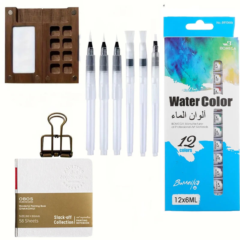 Travel Watercolor Palette Set with Clip - Portable Artist Watercolor Kit for Kids