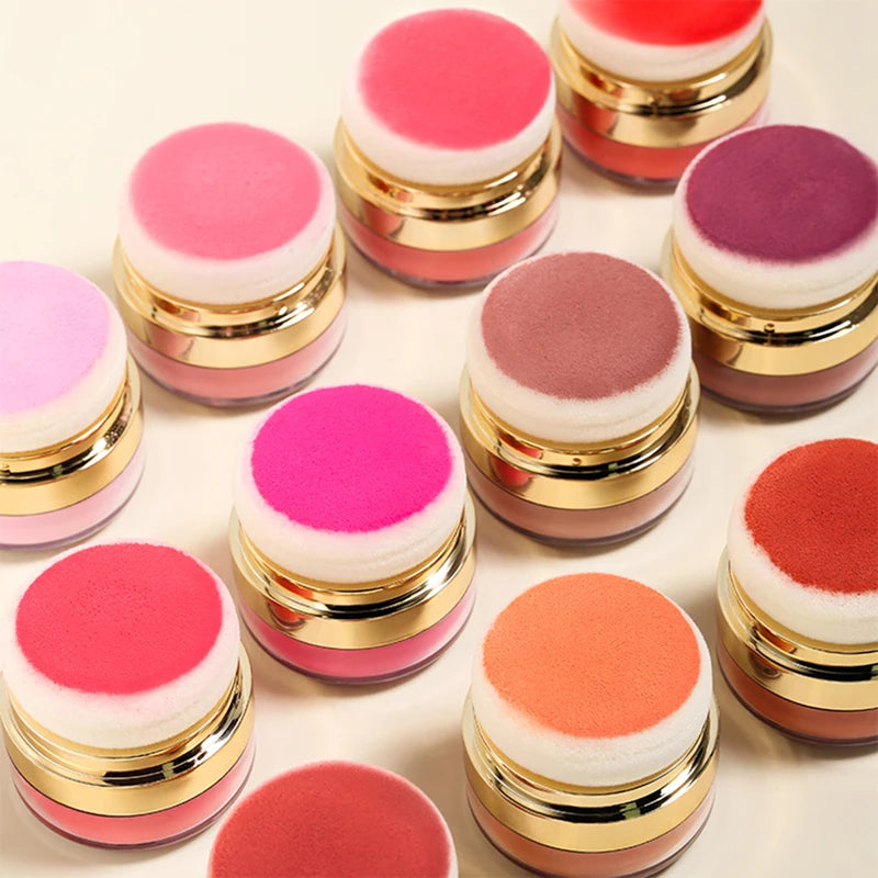 11-Color Blush Powder Puff Set with Mirror - Vegan Makeup Sponge & Foundation
