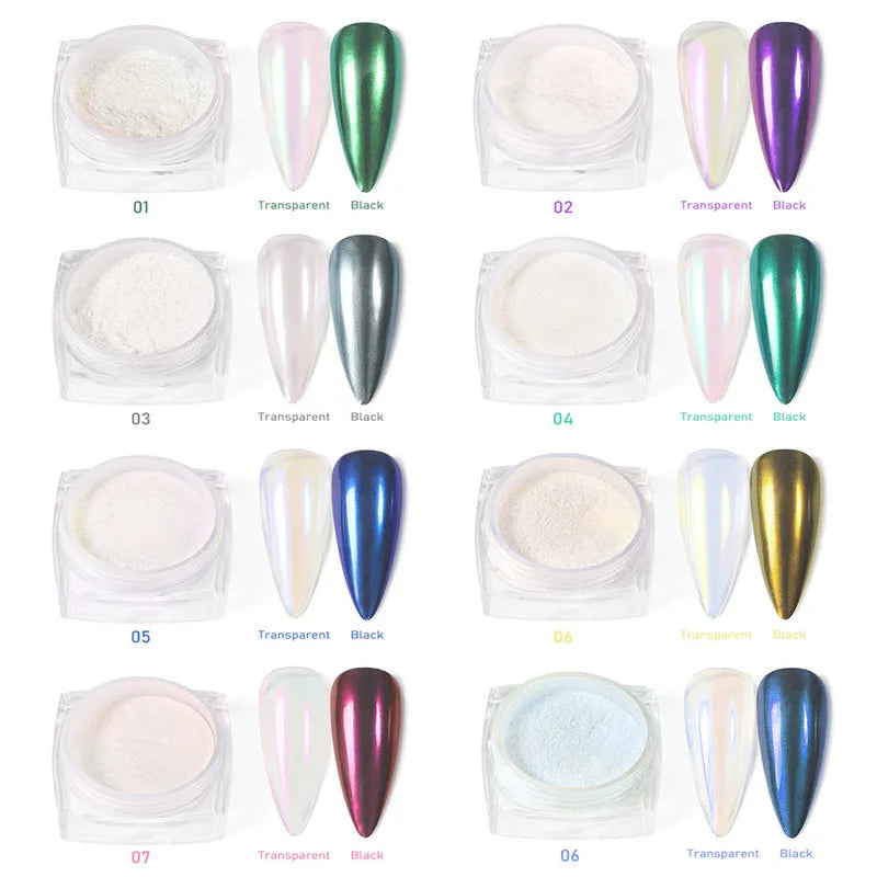 12Pcs Nail Mirror Powder Set - Aurora White Chrome Pigment for UV Gel Manicure