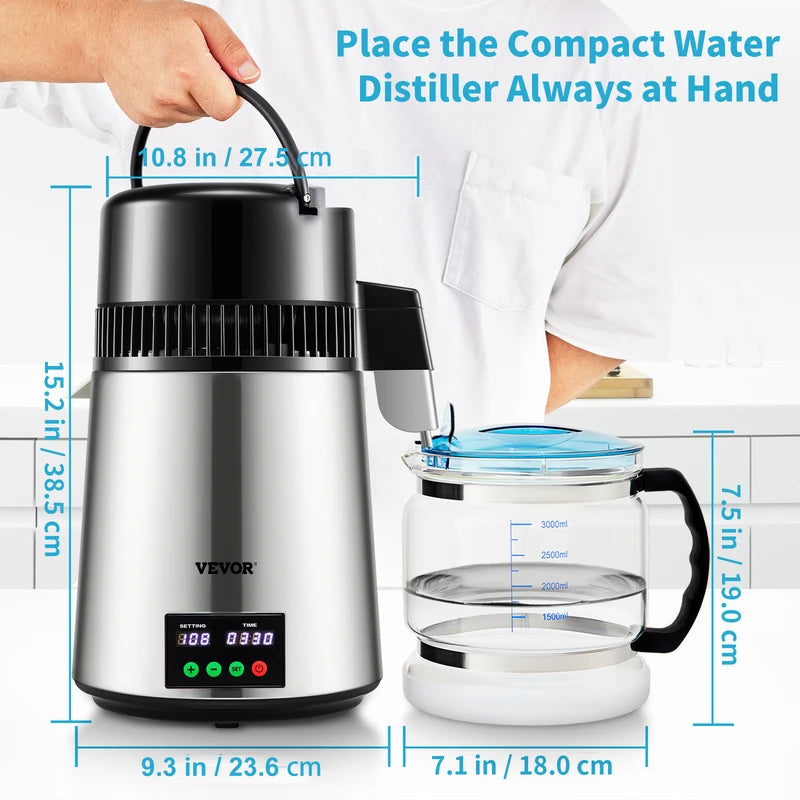 Water Distiller Purifier with Touch Screen 4L Capacity Home Use, Fast 1 L/H