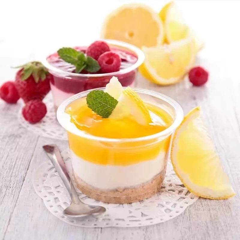 Disposable Clear Plastic Pudding Cups with Lids - 50pcs Dessert Containers for Baking & Party