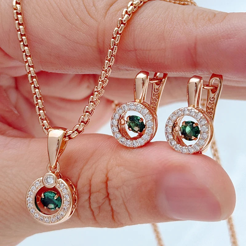 Bridal Wedding Jewelry Set Rose Gold Zircon Necklace Earrings Ring for Women