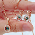 Bridal Wedding Jewelry Set Rose Gold Zircon Necklace Earrings Ring for Women