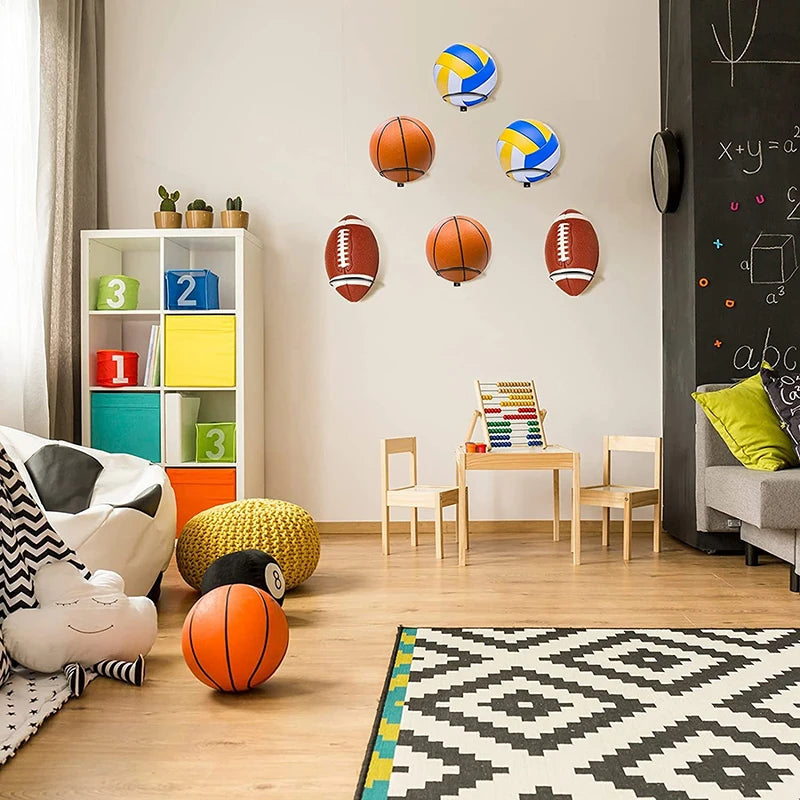 Wall-Mounted Ball Display Shelf for Basketball Football Volleyball Storage Rack