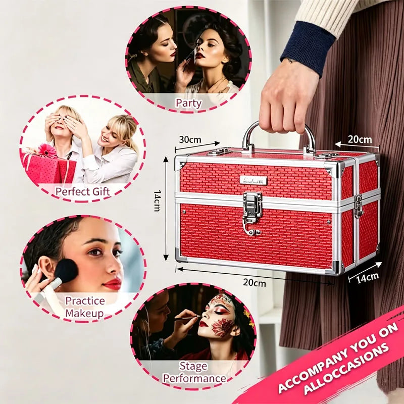 All-in-One Makeup Set with 106 Shades & Tools - Gift Box for Beginners & Teens (Red)