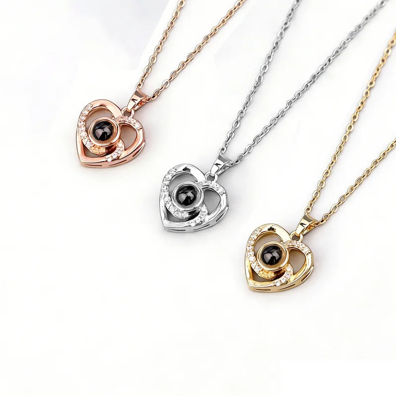 Projection Necklace with 100 Languages Love You Pendant Romantic Jewelry for Couples