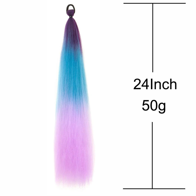 24-Inch Synthetic Straight Ponytail Hair Extension with Elastic Band for DIY Braiding
