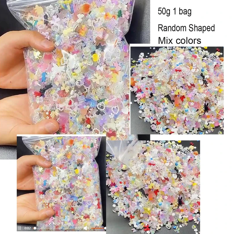 50g Mixed Resin Nail Art Charms - 3D Cartoon Shapes Rhinestones & Gems for DIY Manicure