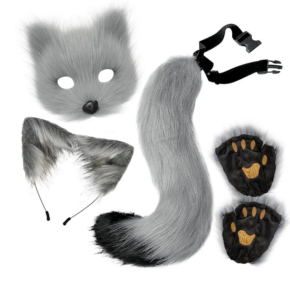 4-Piece Fox Costume Accessory Set with Mask Gloves Tail & Headband