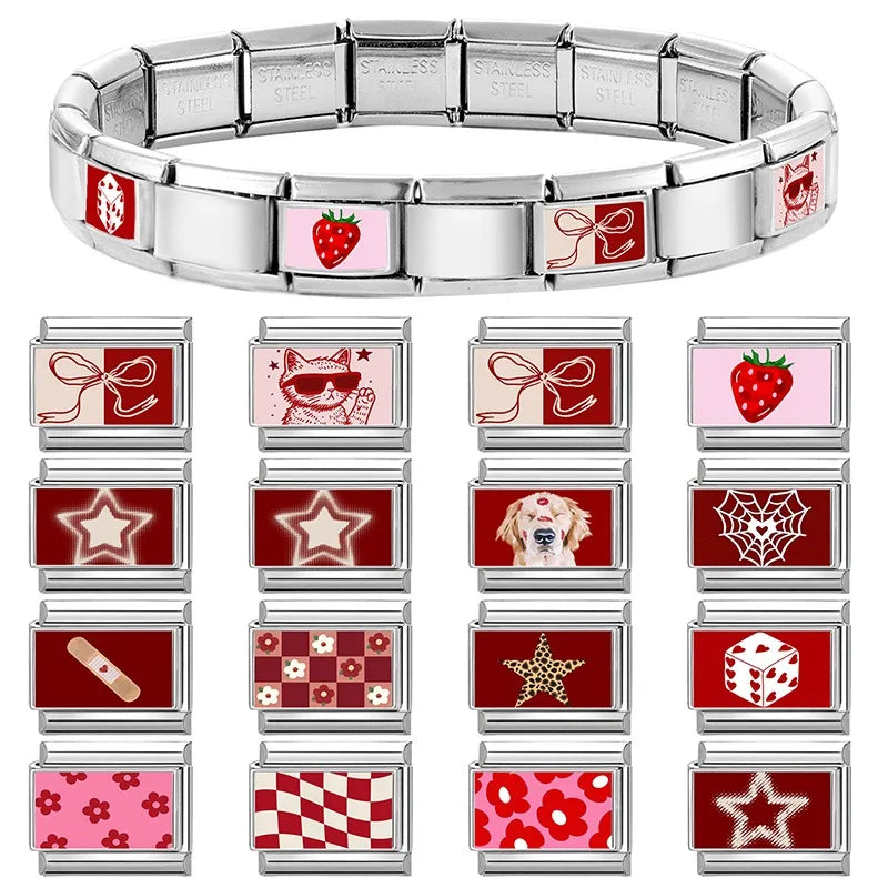 Personalized DIY Charm Bracelet with Flower, Cat, Heart & Digit Beads - Stainless Steel Jewelry