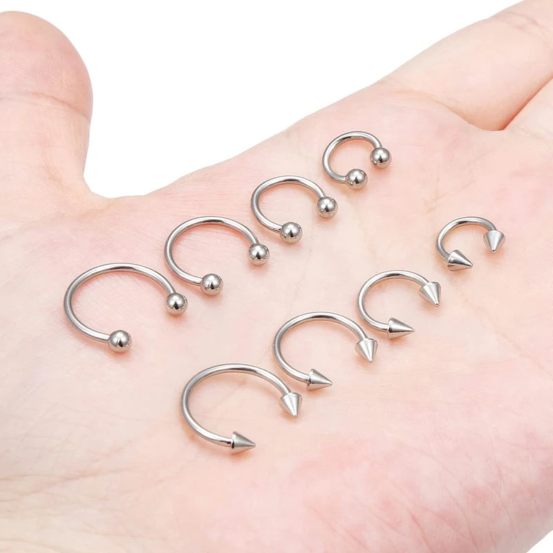 Septum & Cartilage Hoop Piercing Jewelry Set - Stainless Steel Horseshoe Rings